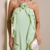 VESTIDO LONGO MONICK FRENTE ÚNICA BABADOS - VERDE MENTA