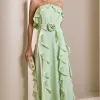 VESTIDO LONGO MONICK FRENTE ÚNICA BABADOS - VERDE MENTA