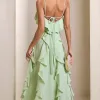 VESTIDO LONGO MONICK FRENTE ÚNICA BABADOS - VERDE MENTA