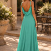 VESTIDO MARISOL LONGO DECOTE DEGAGÊ ALÇAS - VERDE TURQUESA