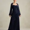 VESTIDO DE FESTA MANCHESTER T.Q.C COM MANGA AVULSA - AZUL MARINHO
