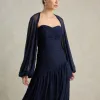 VESTIDO DE FESTA MANCHESTER T.Q.C COM MANGA AVULSA - AZUL MARINHO