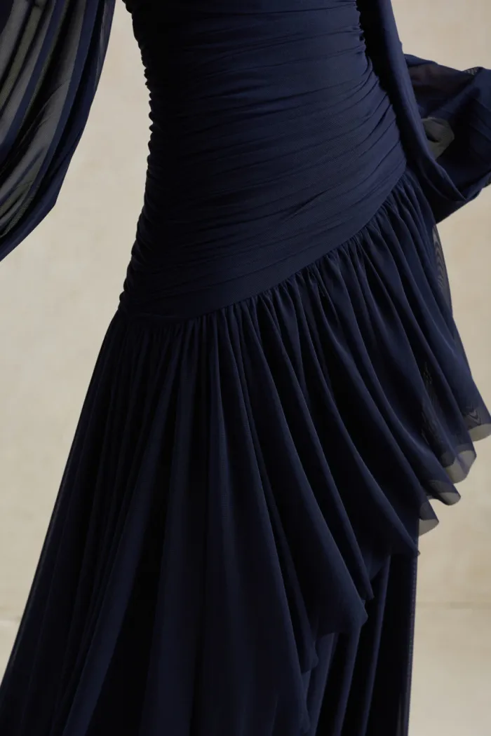 VESTIDO DE FESTA MANCHESTER T.Q.C COM MANGA AVULSA - AZUL MARINHO