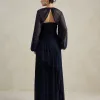 VESTIDO DE FESTA MANCHESTER T.Q.C COM MANGA AVULSA - AZUL MARINHO