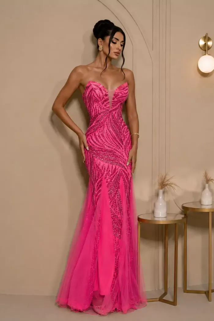 VESTIDO DE FESTA LETICIA T.Q.C PAETÊ - PINK