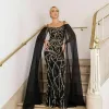 VESTIDO DE FESTA LANA PAETÊ COM CAPA - PRETO