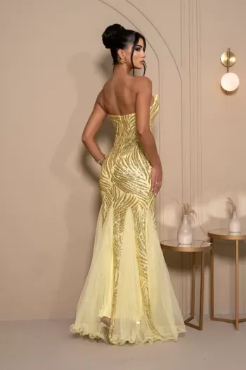 VESTIDO DE FESTA LETICIA T.Q.C PAETÊ - AMARELO