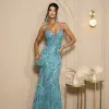 VESTIDO DE FESTA SORAYA PAETÊ SEREIA - AZUL SERENITY