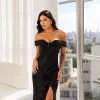 VESTIDO DE FESTA ALANA BARBATANAS PAETÊ OMBRO A OMBRO - PRETO