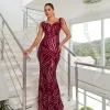 VESTIDO DE FESTA EMILLY OMBRO A OMBRO PAETÊ - MARSALA