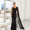 VESTIDO DE FESTA SELENA PAETÊ CAPA UNILATERAL - PRETO