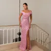 VESTIDO DE FESTA TAYNARA OMBRO A OMBRO FENDA PAETÊ - ROSA
