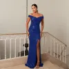 VESTIDO DE FESTA TAYNARA OMBRO A OMBRO FENDA PAETÊ - AZUL ROYAL