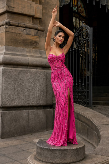 VESTIDO DE FESTA ASHLEY BORDADO PAETÊ - PINK