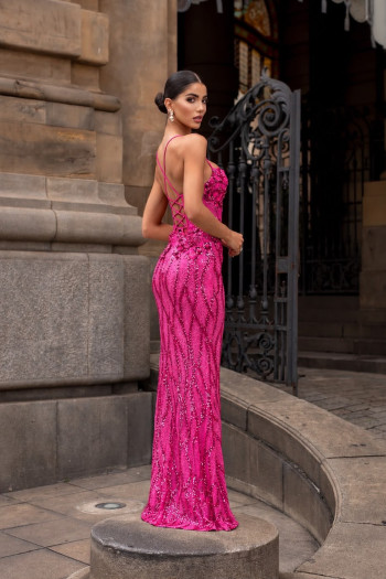 VESTIDO DE FESTA ASHLEY BORDADO PAETÊ - PINK