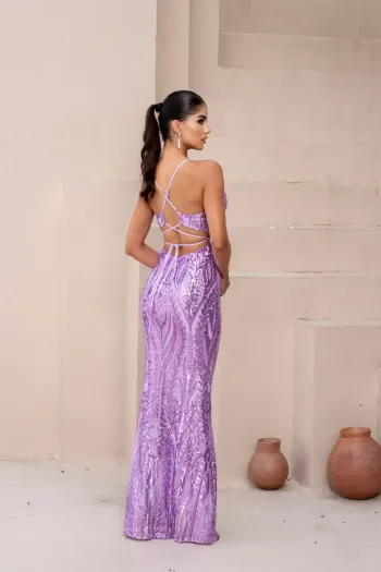 VESTIDO DE FESTA SÔFIA DECOTE V PAETÊ - LILÁS