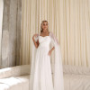 VESTIDO LONGO MILENE MICROTULE BUSTO DRAPEADO - OFF WHITE