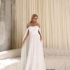 VESTIDO LONGO MILENE MICROTULE BUSTO DRAPEADO - OFF WHITE