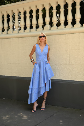 VESTIDO DAIANA ASSIMÉTRICO LISTRADO - AZUL