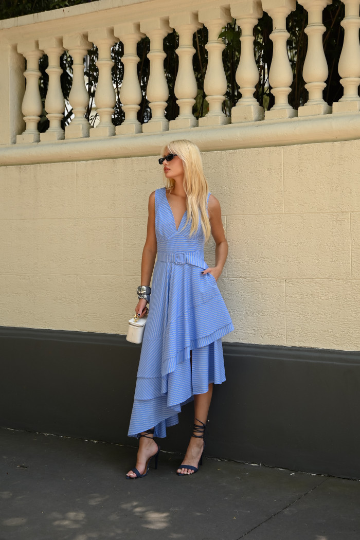 VESTIDO DAIANA ASSIMÉTRICO LISTRADO - AZUL