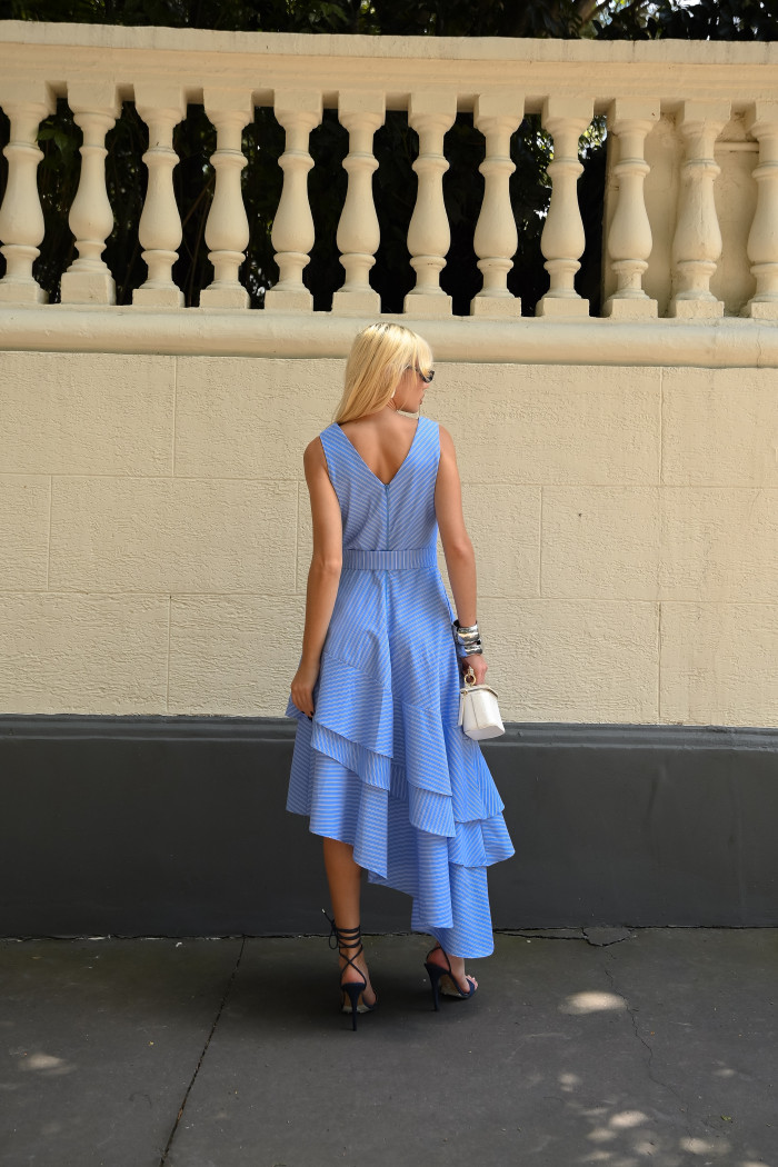 VESTIDO DAIANA ASSIMÉTRICO LISTRADO - AZUL