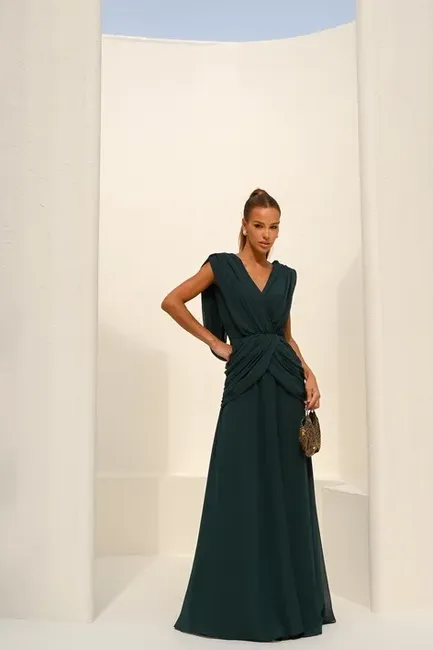 VESTIDO NADINE LONGO CAPA - VERDE GARRAFA