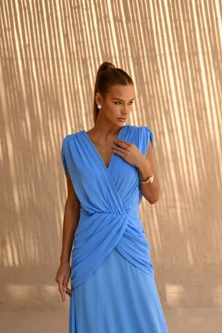 VESTIDO NADINE LONGO CAPA - AZUL SERENITY