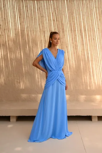 VESTIDO NADINE LONGO CAPA - AZUL SERENITY