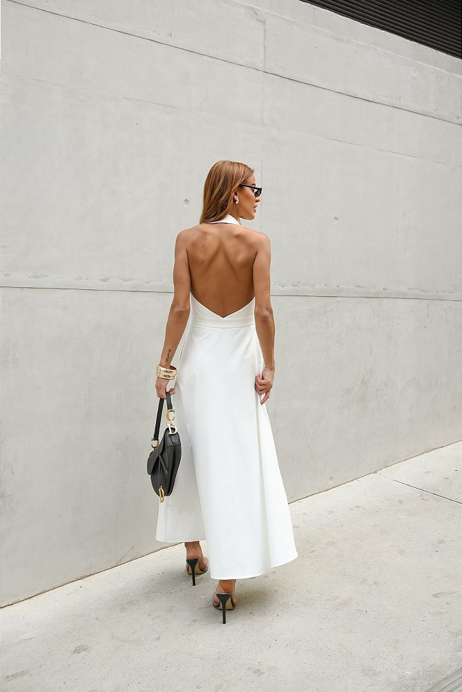 VESTIDO LONGUETE BOTÕES FRENTE ÚNICA COM GOLA - BRANCO