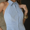 VESTIDO LONGUETE BOTÕES FRENTE ÚNICA COM GOLA - AZUL