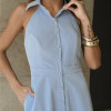 VESTIDO LONGUETE BOTÕES FRENTE ÚNICA COM GOLA - AZUL