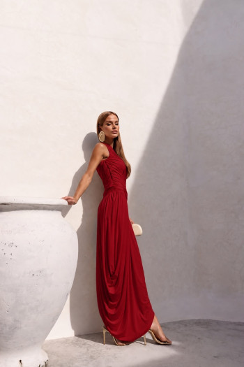 VESTIDO LONGO ASSIMÉTRICO BRUNA - BORDÔ