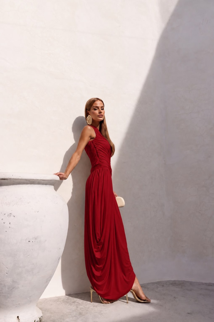 VESTIDO LONGO ASSIMÉTRICO BRUNA - BORDÔ