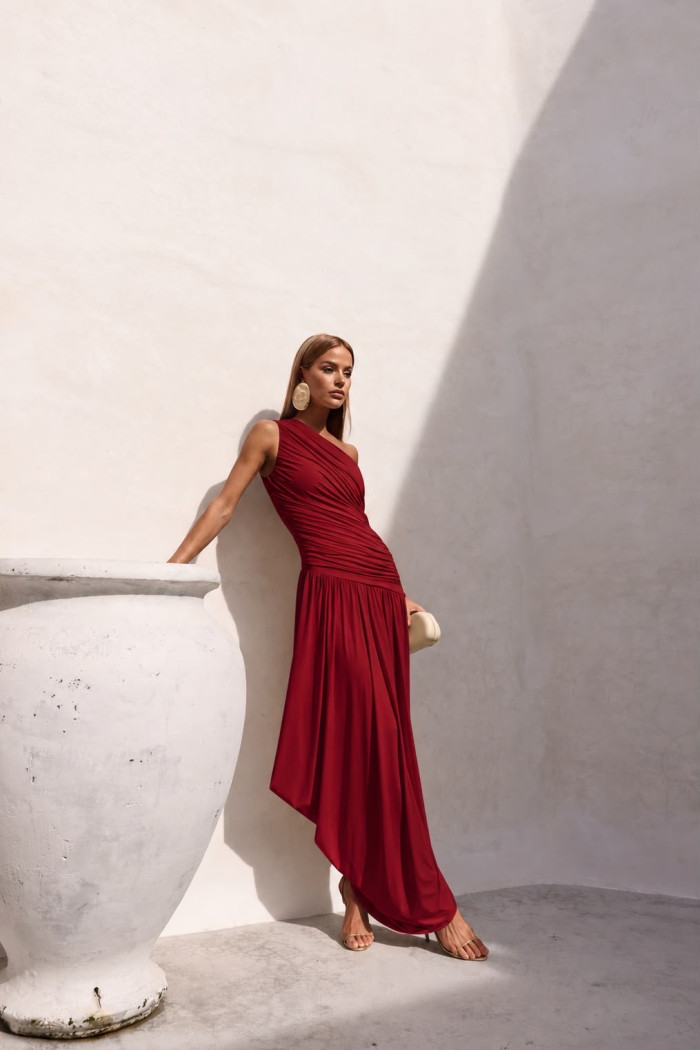 VESTIDO LONGO ASSIMÉTRICO BRUNA - BORDÔ