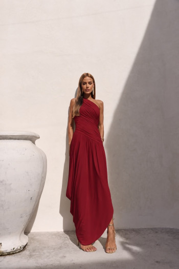 VESTIDO LONGO ASSIMÉTRICO BRUNA - BORDÔ