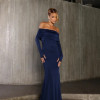 VESTIDO FRANCIELLY LONGO OMBRO A OMBRO JERSEY - AZUL MARINHO
