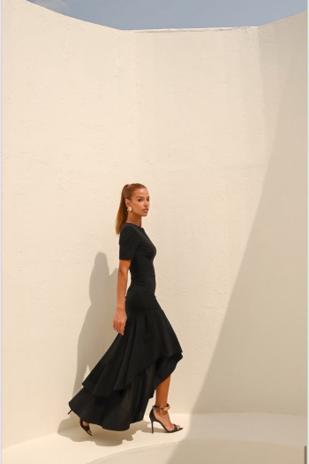 VESTIDO MARISTELA MULLET SAIA DUPLA - PRETO