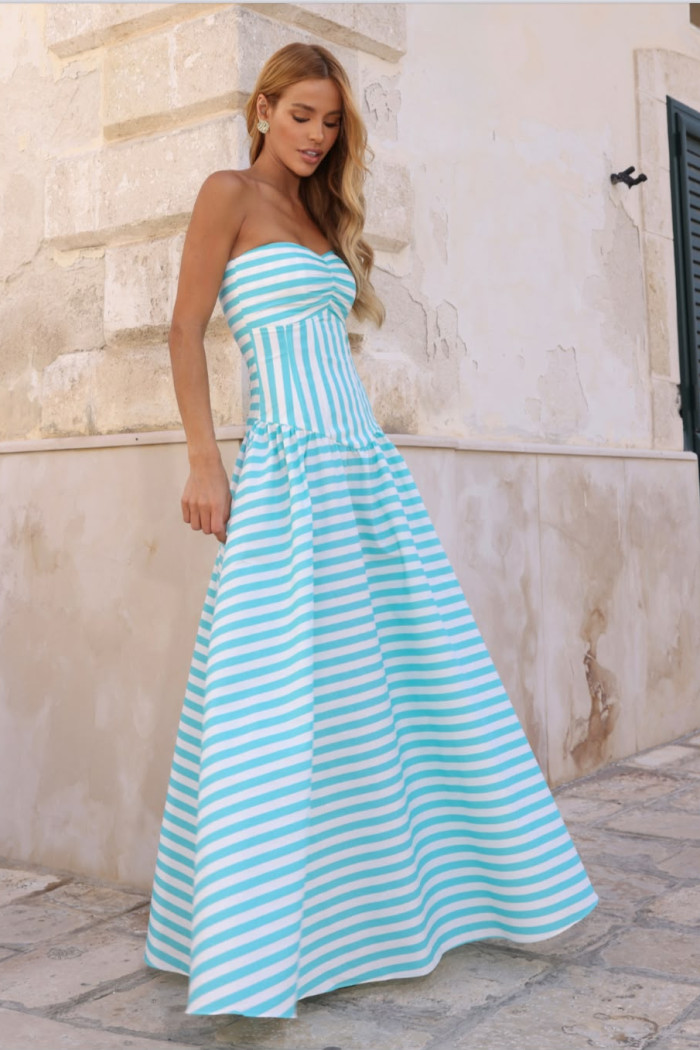 VESTIDO MARCELA LISTRADO CORSÊ - AZUL TURQUESA
