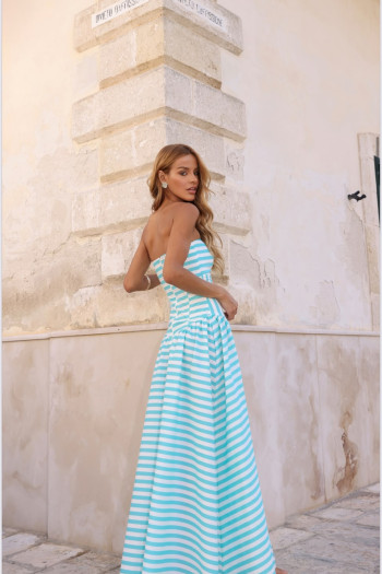 VESTIDO MARCELA LISTRADO CORSÊ - AZUL TURQUESA