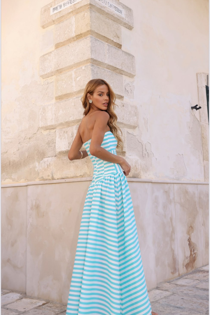 VESTIDO MARCELA LISTRADO CORSÊ - AZUL TURQUESA