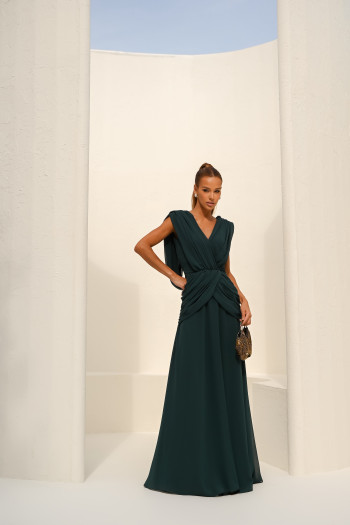 VESTIDO NADINE LONGO CAPA - VERDE GARRAFA
