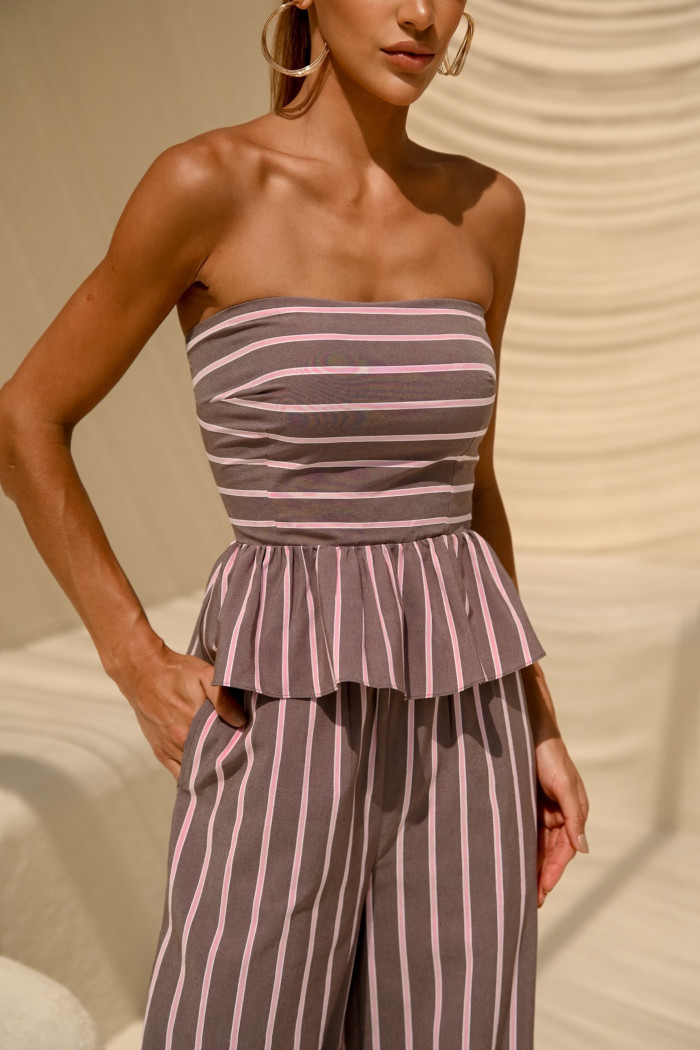 CONJUNTO CANCUN BLUSA PEPLUM LISTRADO - ROSA