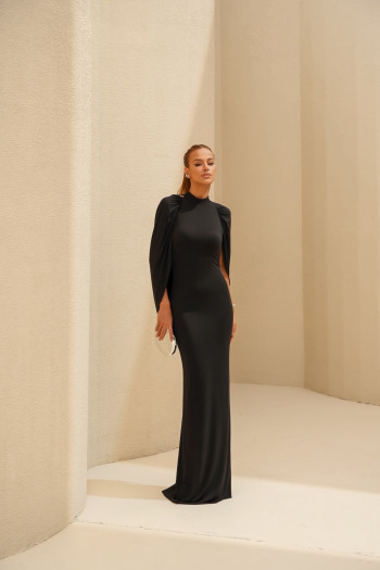 VESTIDO REBECA LONGO CAPA - PRETO