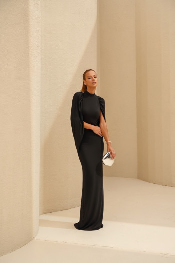 VESTIDO REBECA LONGO CAPA - PRETO