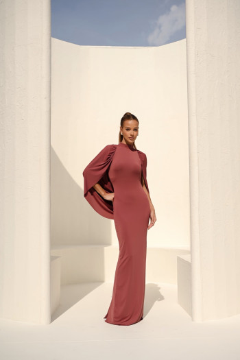 VESTIDO REBECA LONGO CAPA - ROSA SECO