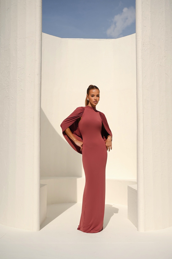 VESTIDO REBECA LONGO CAPA - ROSA SECO