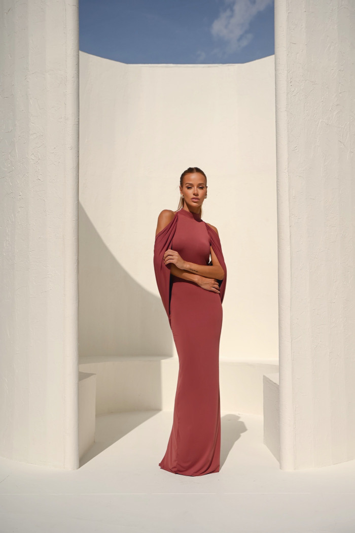 VESTIDO REBECA LONGO CAPA - ROSA SECO