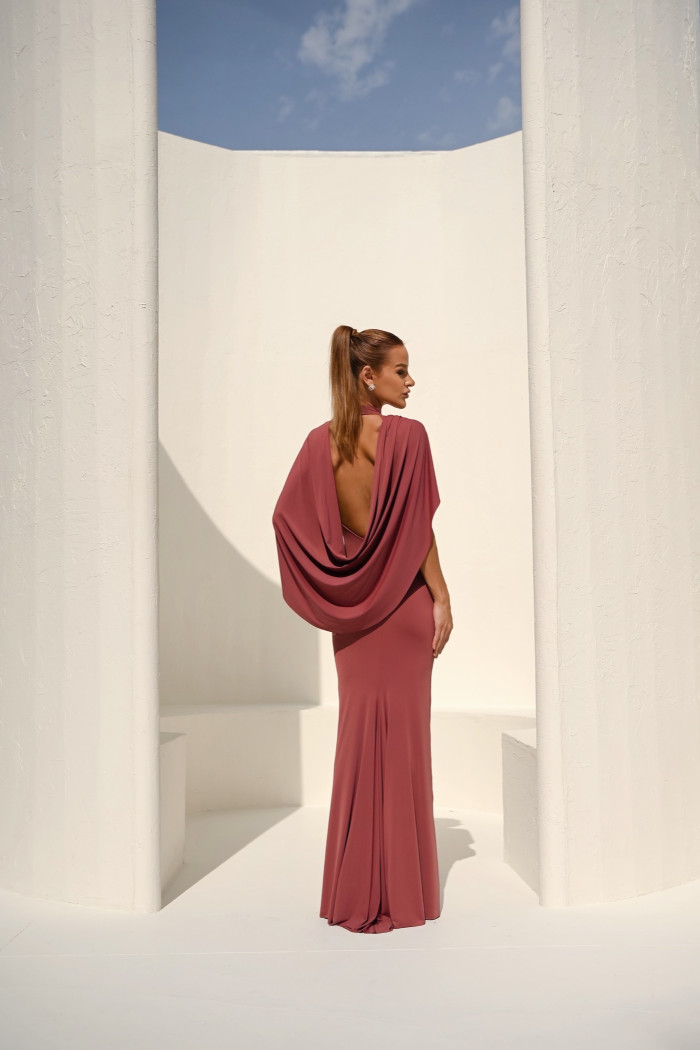 VESTIDO REBECA LONGO CAPA - ROSA SECO