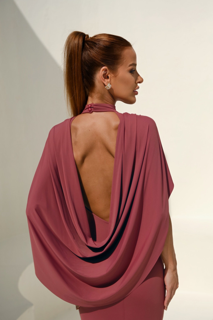VESTIDO REBECA LONGO CAPA - ROSA SECO