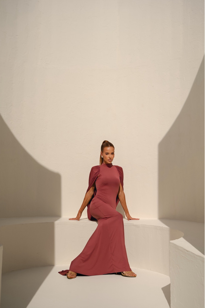 VESTIDO REBECA LONGO CAPA - ROSA SECO